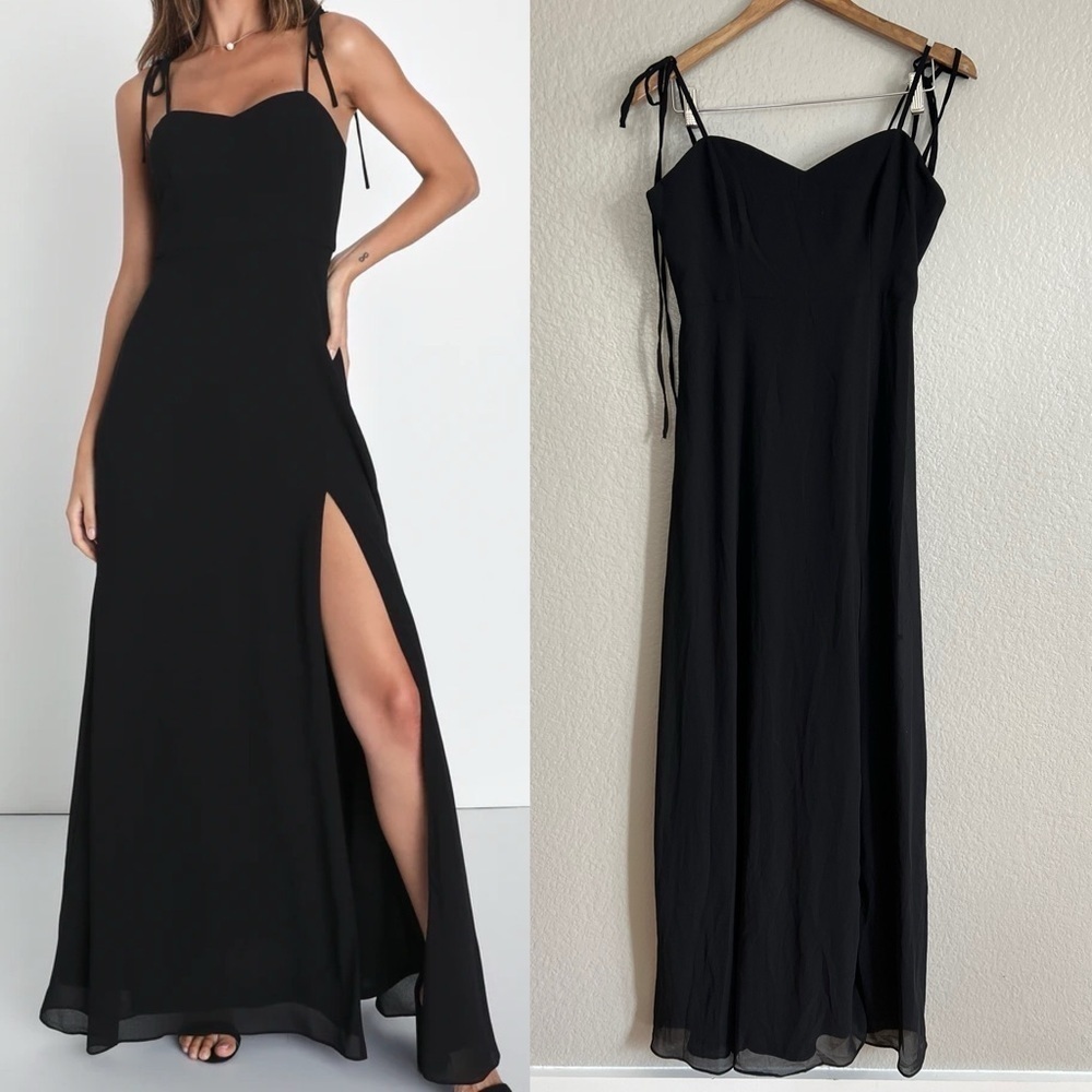 NWOT Darling Devotion Black Tie-Strap Maxi Dress